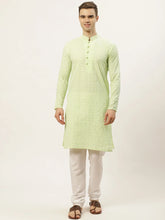 Men's Green Embroidered Kurta Payjama Sets